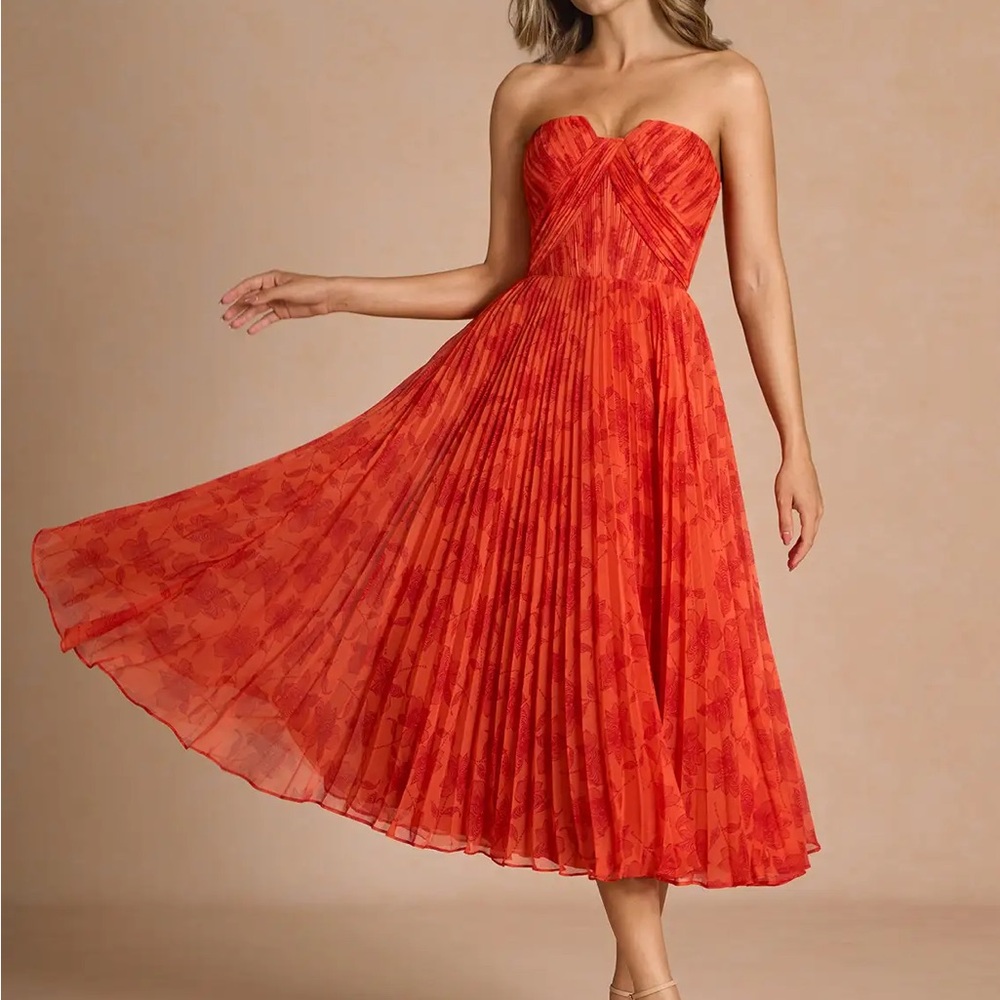 Azazie Atelier Lyanna Tangerine Pleated Midi Dress Optional Straps